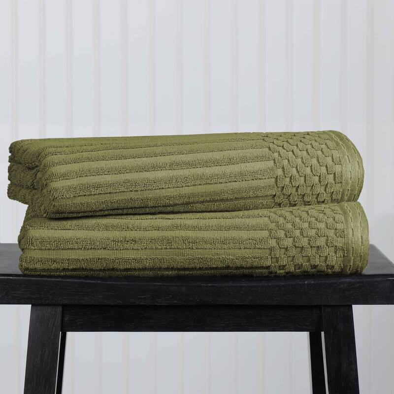 Superior Ribbed Cotton Absorbent Heavyweight Bath Towel Set - 2PC Bath Towels - Sage Green