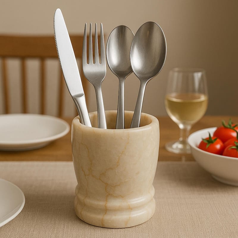 Creative Home Double Rings Collection Champagne Marble Tumbler, Toothbrush Holder, Makeup Brush Organizer - Beige