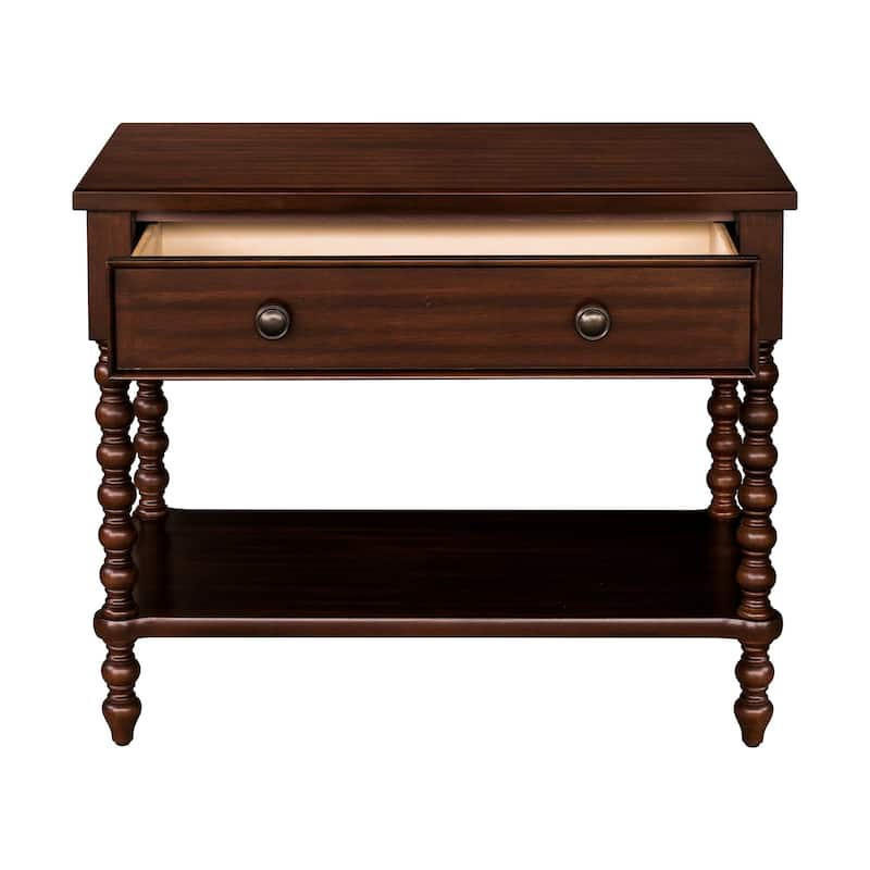 Large Nightstand with Drawer and Open Shelf Wide 32 Inch Bedside Table