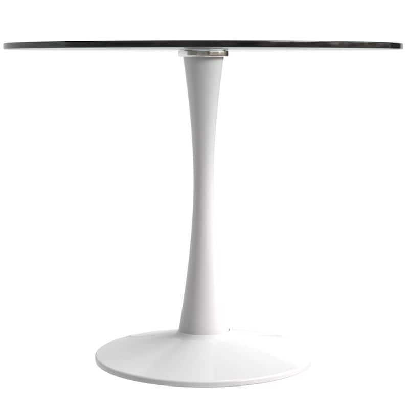 Bristol 35" Round Dining Table with Modern Glass, MDF or Sintered Stone - Sturdy Steel Pedestal Base for Kitchen, Dining, Cafe