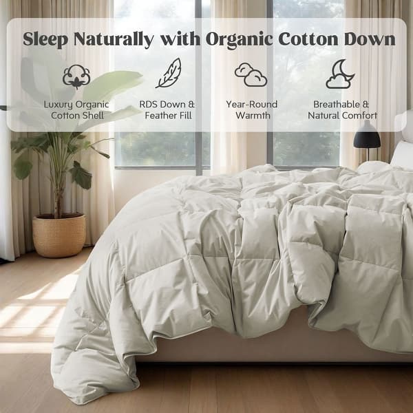 slide 2 of 19, All Season 100% Organic Cotton Down Breathable Duvet Insert Medium Warmth Comforter Cal King (108"x94") - Oatmeal