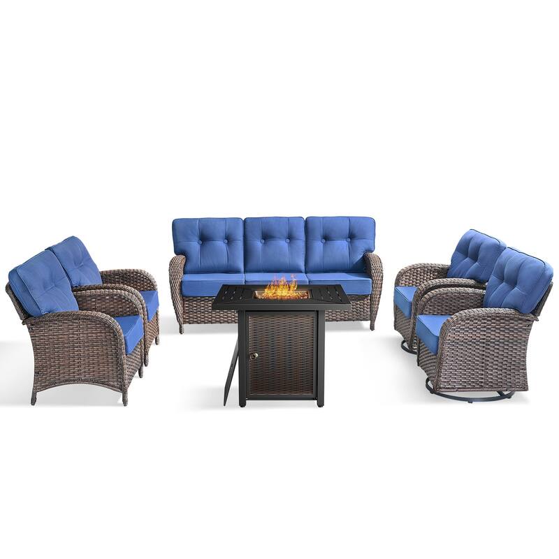 Pocassy Outdoor 30 In Fire Table with Sofa Patio Swivel Chair Set