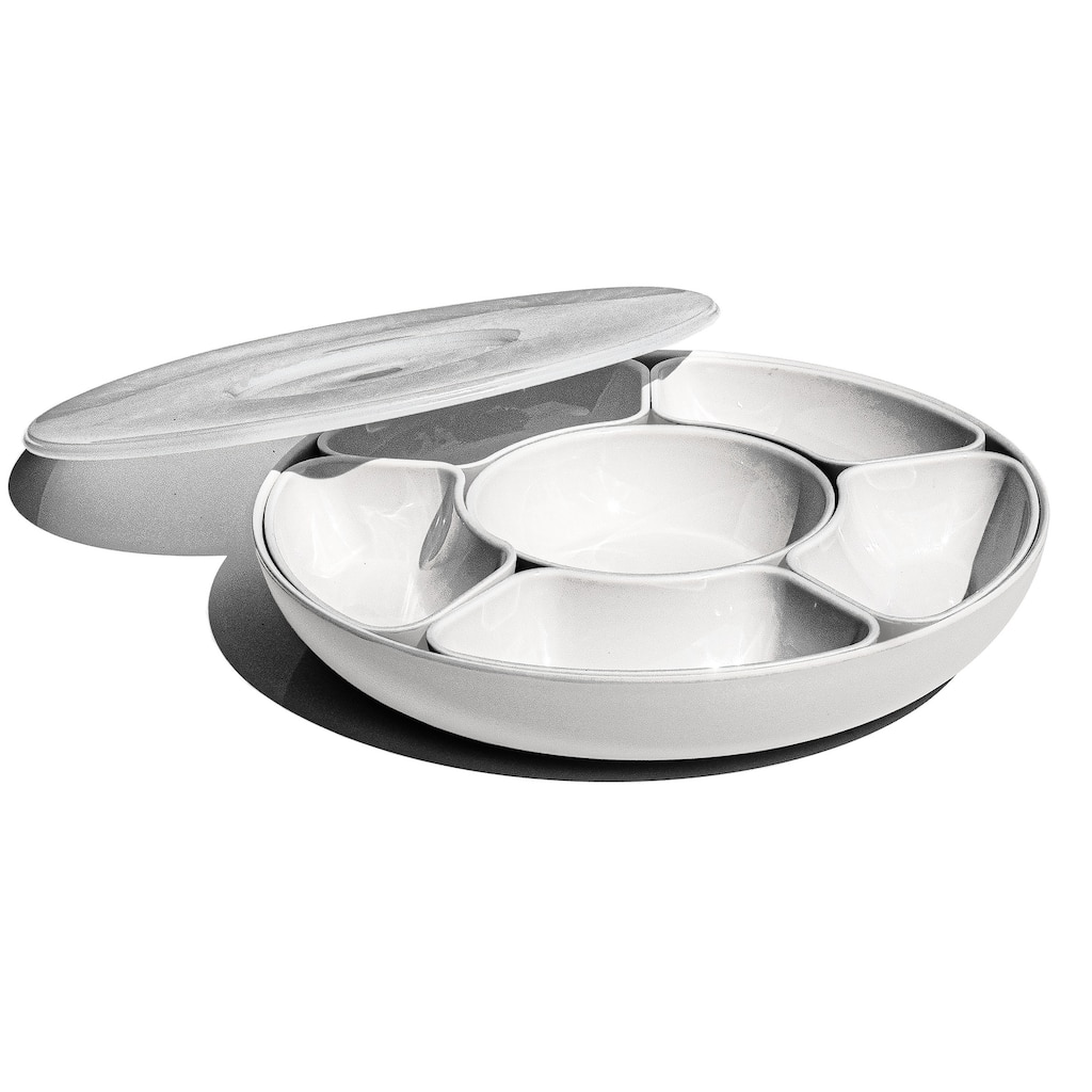 Abode Homewares Divided Lazy Susan Serving Set - 8-Piece - White