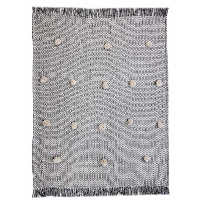 HomeRoots 50" X 60" Gray Woven Cotton Houndstooth Throw Blanket with Pom Poms