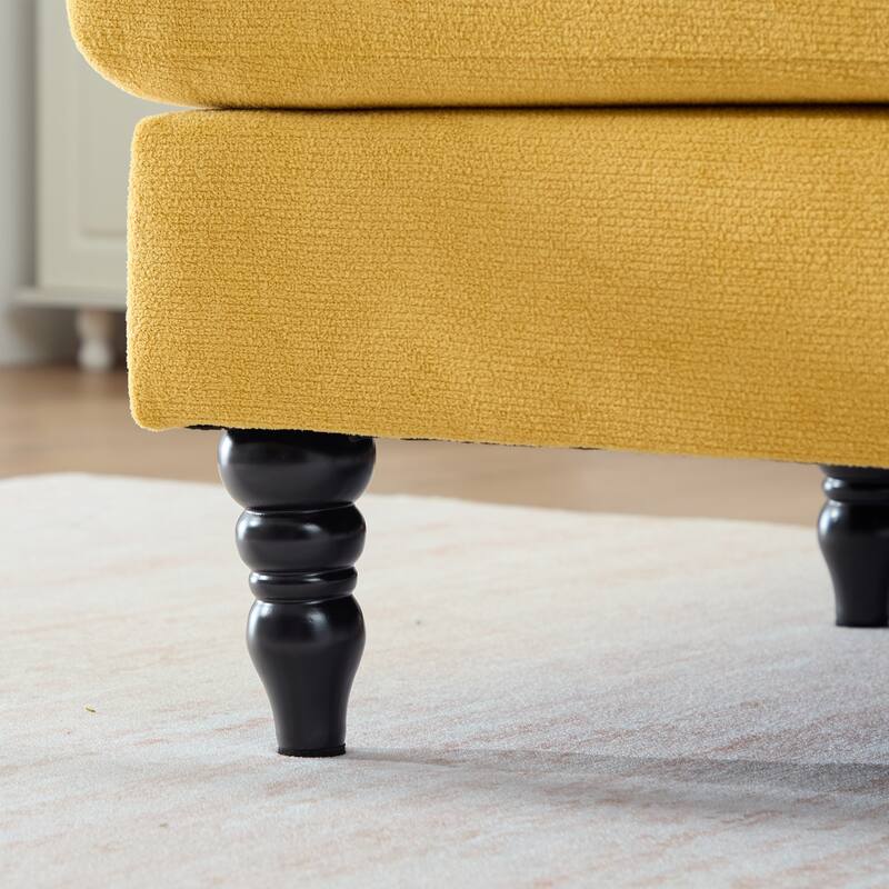 Modern Chaise Lounge Single Sofa Chair, Chenille Fabric Recliner Armchair with Side Pockets and Wooden Legs