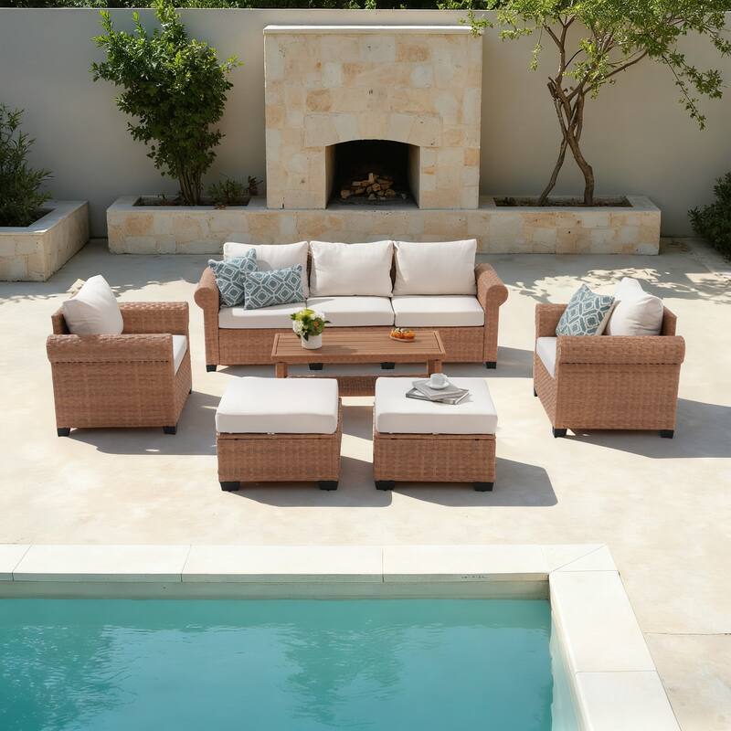 Outdoor 6-Piece Pe Rattan Garden Patio Sofa Set - Beige