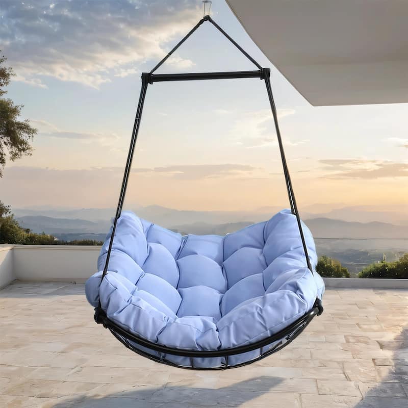 Hammock Chair Swing with Cushion and Steel Bar - Indoor or Outdoor Use