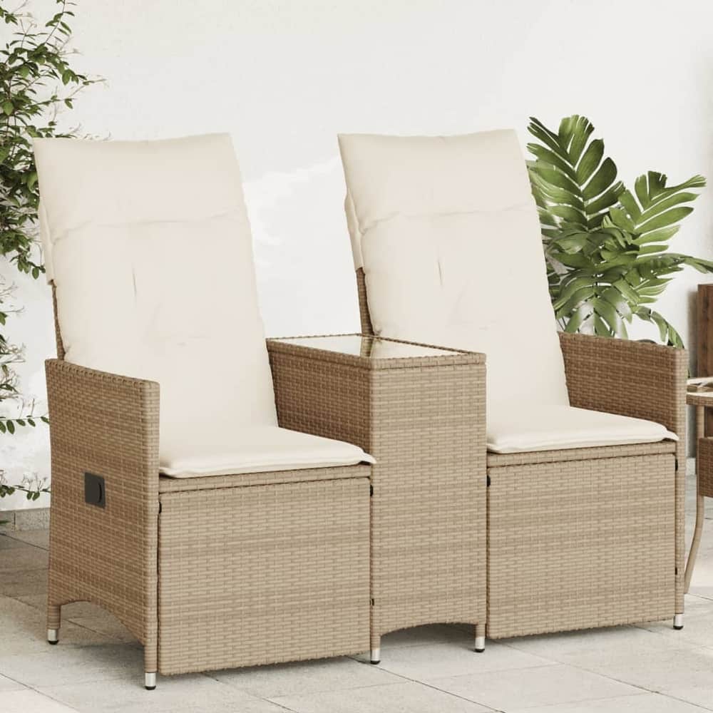 vidaXL Reclining Patio Sofa 2-Seater with Table Loveseat Furniture Poly Rattan - 23.2 x 51.2 x 36.2