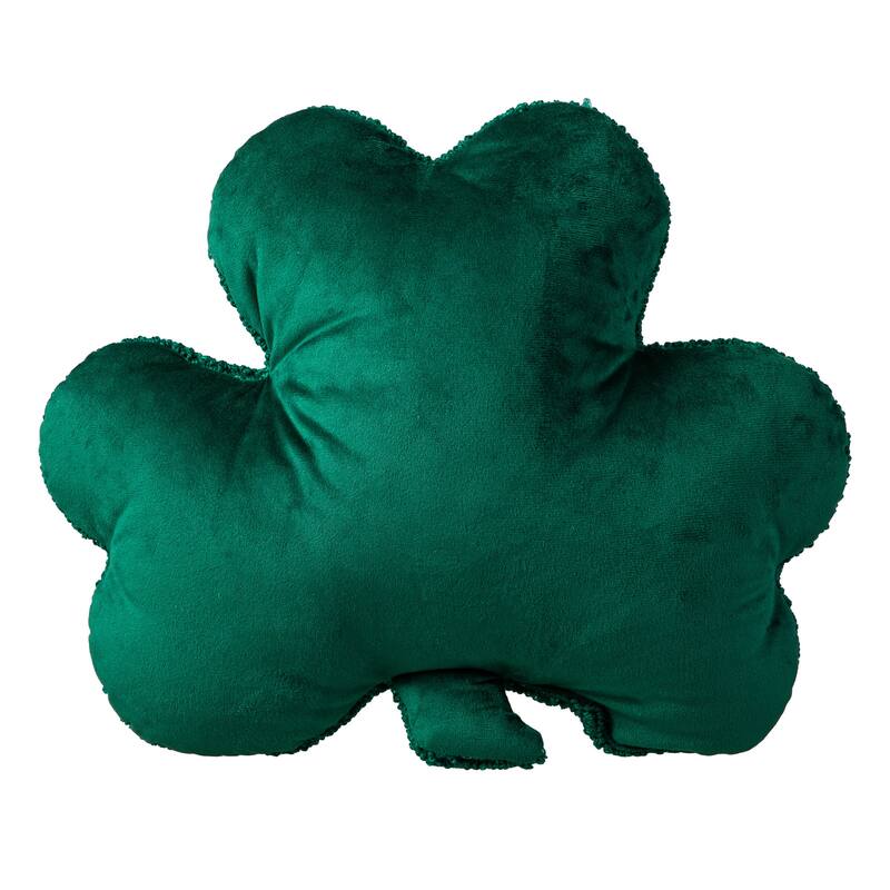 Glitzhome 14"L St. Patrick's Hooked Shamrock-shaped Pillow