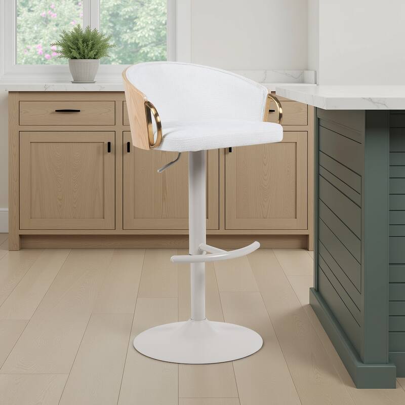 Solstice Modern Swivel Bar Stool, Upholstered Adjustable Counter Height Chair with Metal Base - White
