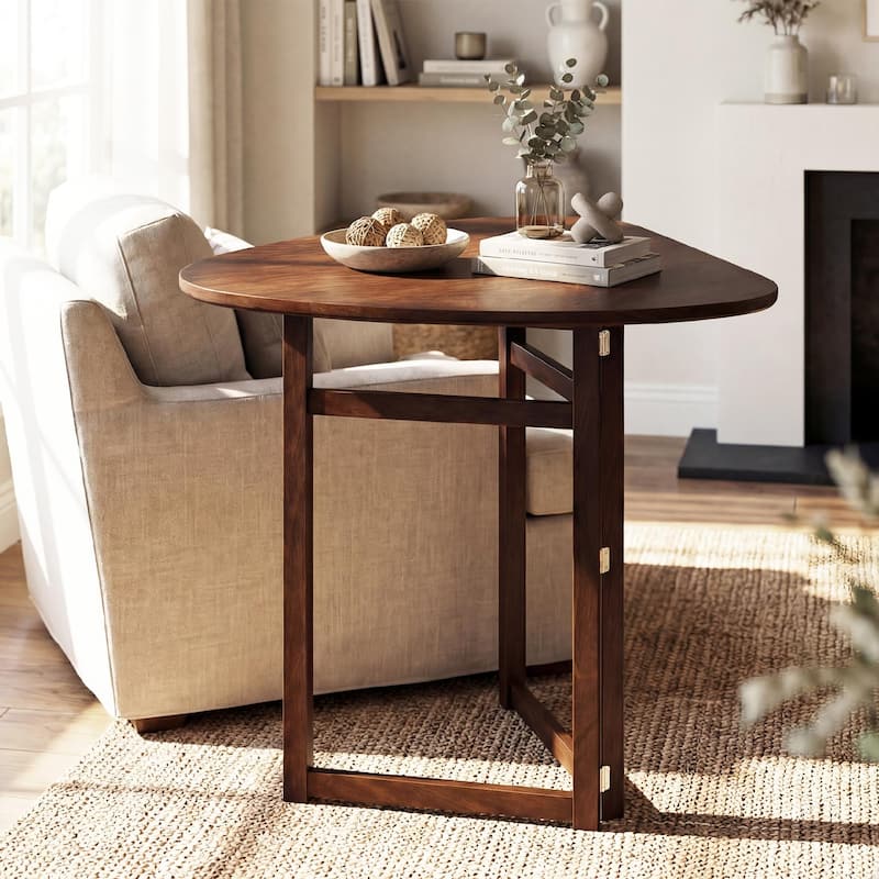 Gymax Foldable Dining Table w/Rubber Wood Legs Space-Saving Dinner - Walnut