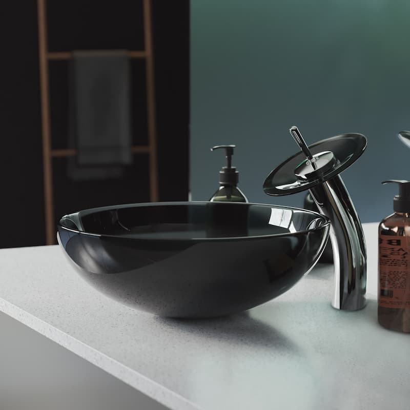 Vincennes 16.5 Color Glass Vessel Sink With Faucet, Black - 28" x 24" 9"