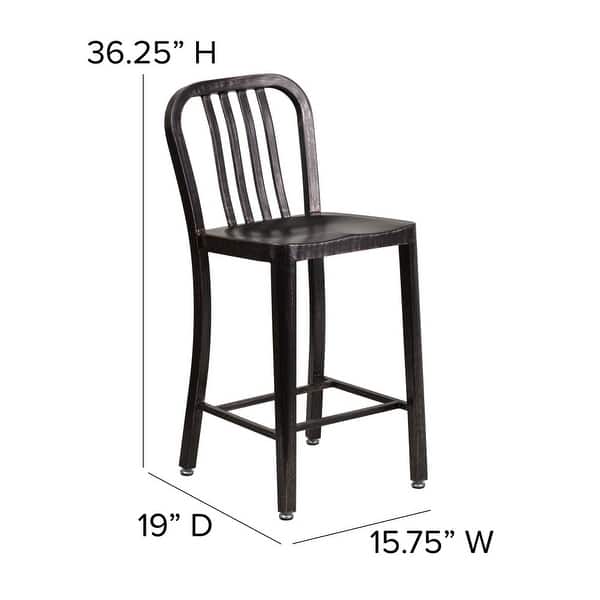 dimension image slide 4 of 9, 2 Pack 24'' High Metal Indoor-Outdoor Counter Height Stool w/ Vertical Slat Back