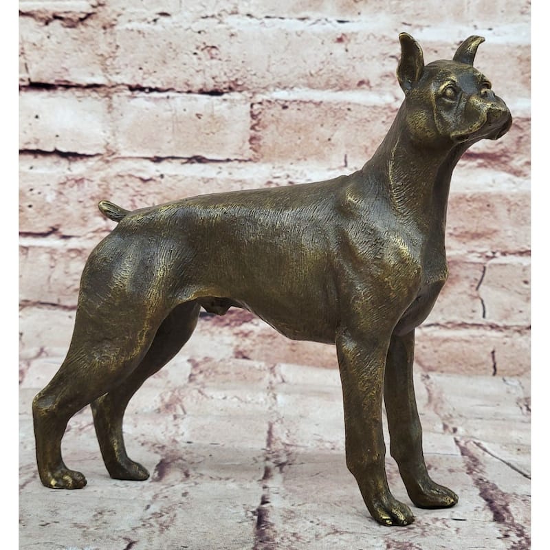 Boxer Imitative Dog Bronze Metal Statue Sculpture Collectible Decor Signed Art 8 Inches X 9 Inches
