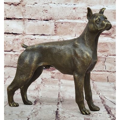 Boxer Imitative Dog Bronze Metal Statue Sculpture Collectible Decor Signed Art 8 Inches X 9 Inches