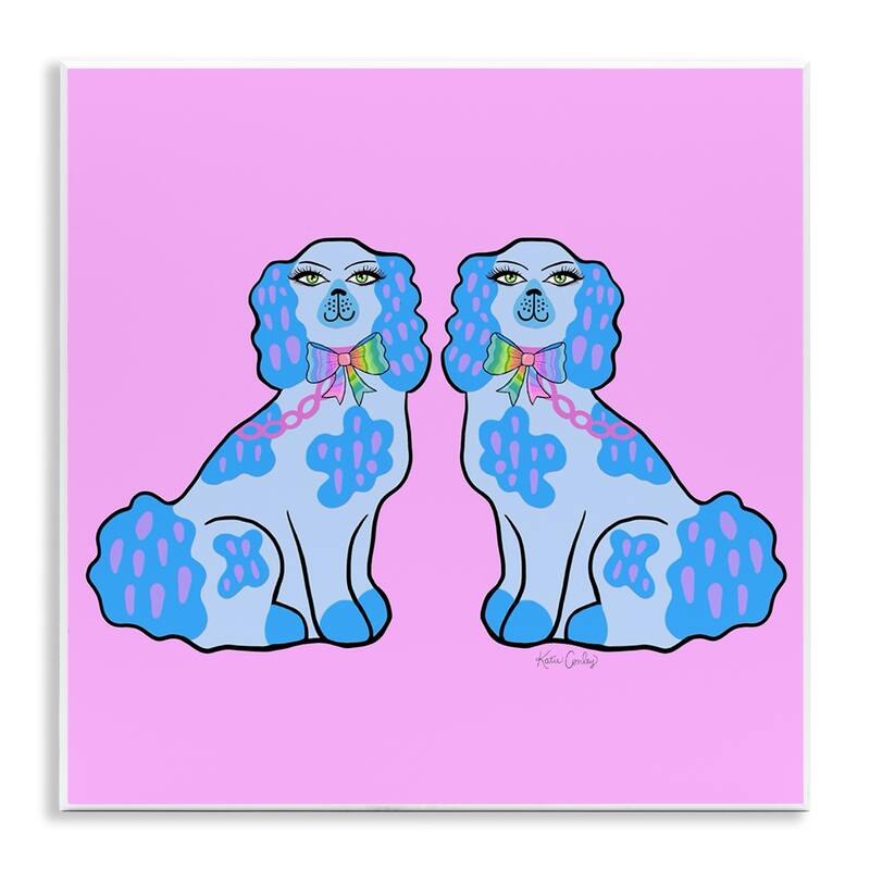 Stupell Funky Dogs Blue & Pink Wall Plaque Art Design By Katie Conley - 12 x 12