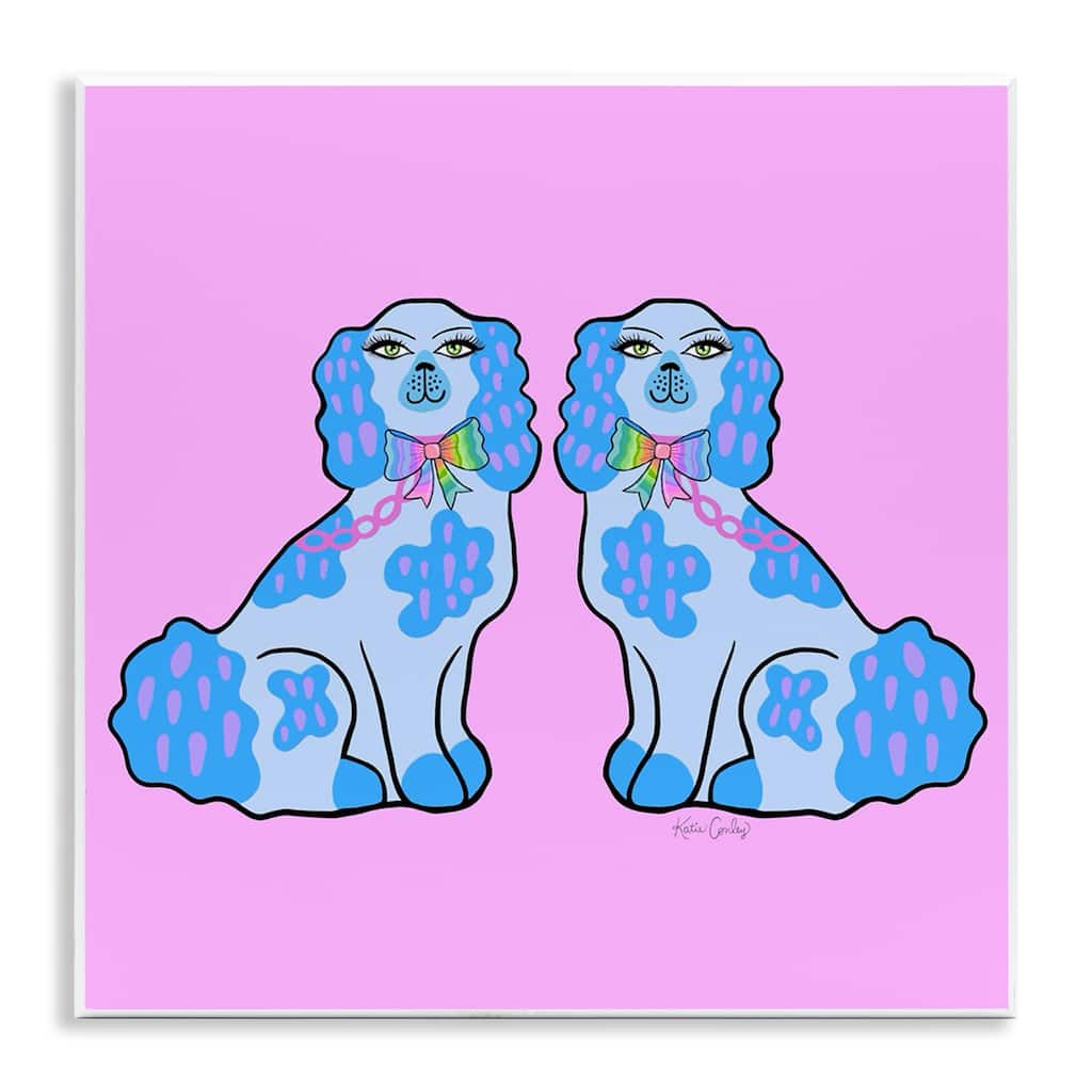 Stupell Funky Dogs Blue & Pink Wall Plaque Art Design By Katie Conley