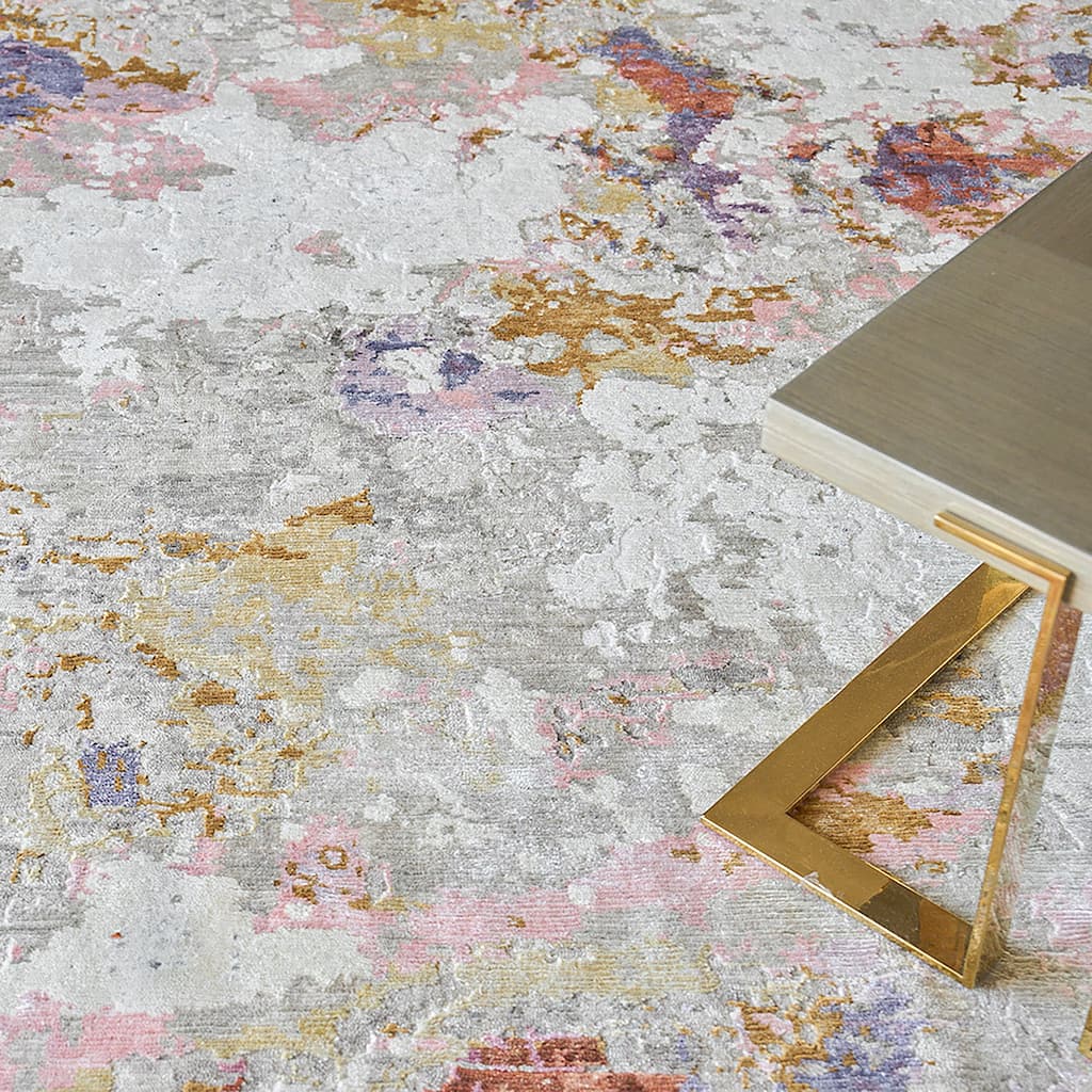 EXQUISITE RUGS Cosmo Hand-knotted Wool/Bamboo Silk Ivory/Beige/Blue Area Rug.