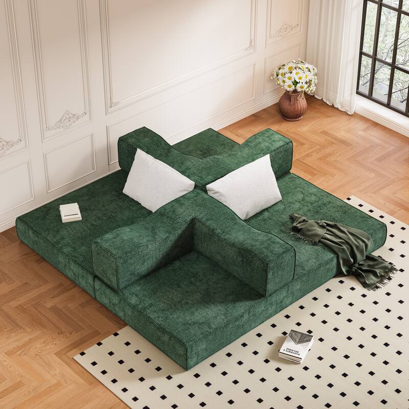 80" Convertible Couch Bed with Removable Cushions and Pillows, 3-Seat Folding Floor Couch & King Size Bed Mattress