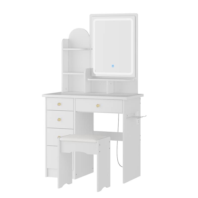 Vanity Set with Stool, Lighted Mirror, Outlets,Makeup Table Dressing - 31.5"W