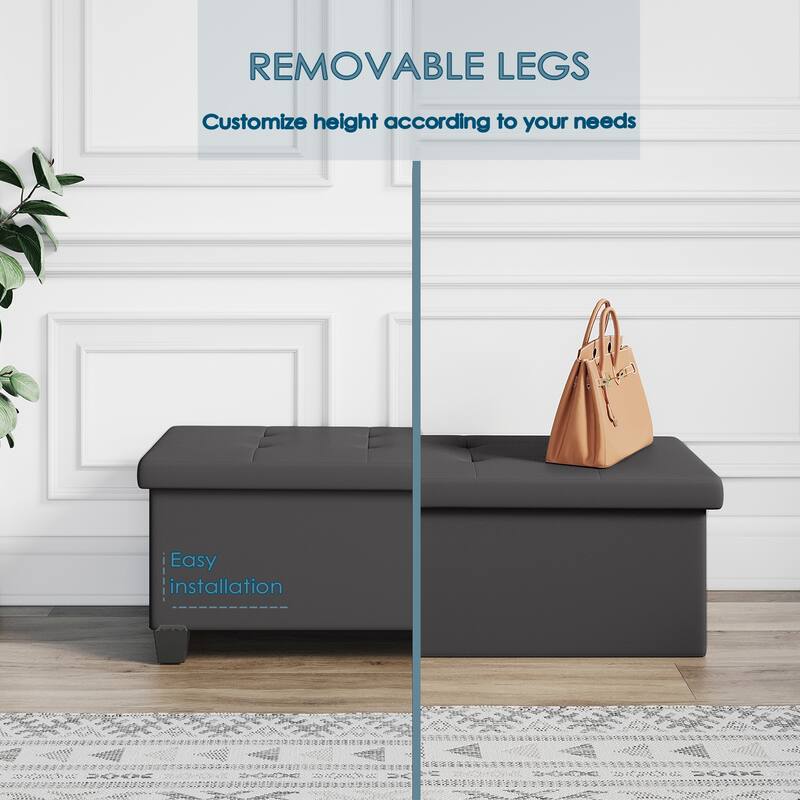 Empyrean Tuffted Folding Foot Rest Storage Ottoman Bench with Storage Bins