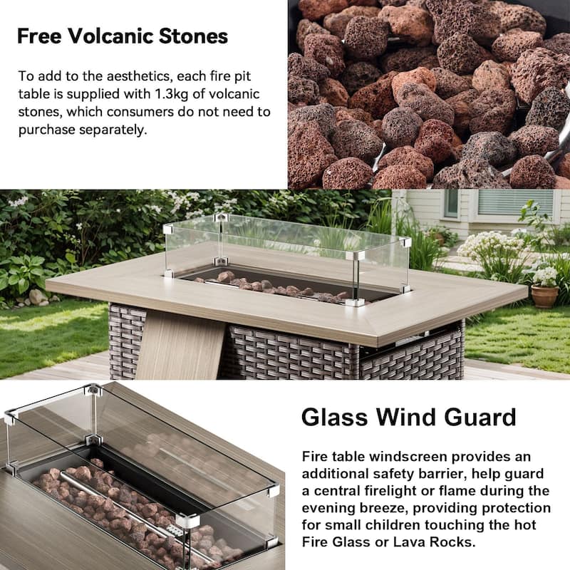 TWrap 7-Piece Wicker Patio Fire Pit Conversation Set with 3-Seat Sofa & Armchairs