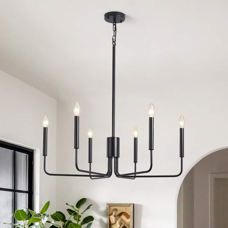 6-Light 29.52-inch Farmhouse Candle Chandelier for Foyer Kitchen Bedroom - Black