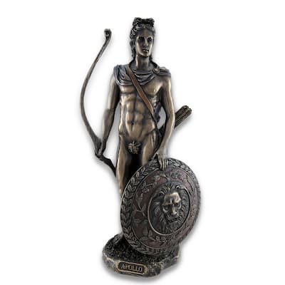 Roman/Greek God Apollo With Shield And Bow Bronzed Statue - 11.5 X 5 X 4.5 inches