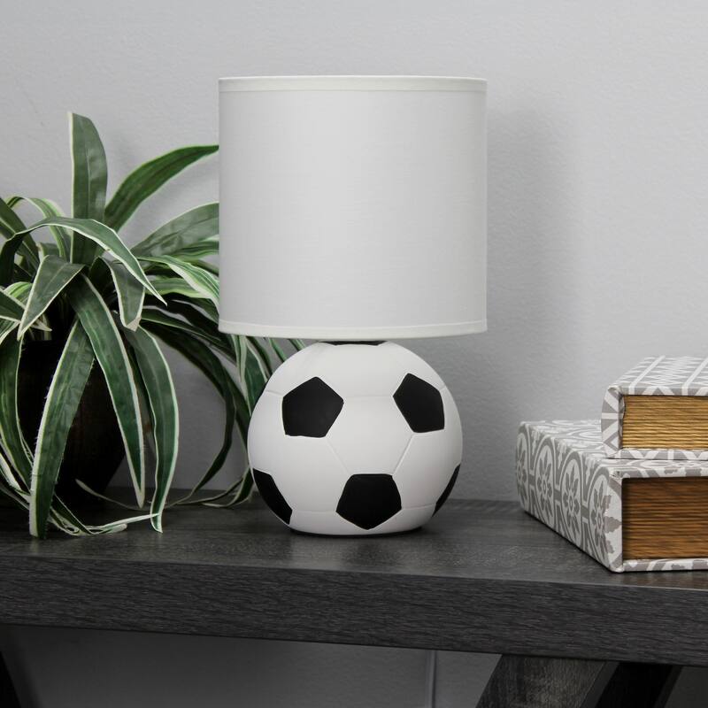 10.7 in. White and Black Finish Soccer Ball Table Lamp with White Shade, Sturdy Table Lamp for Living Rooms and Bedrooms