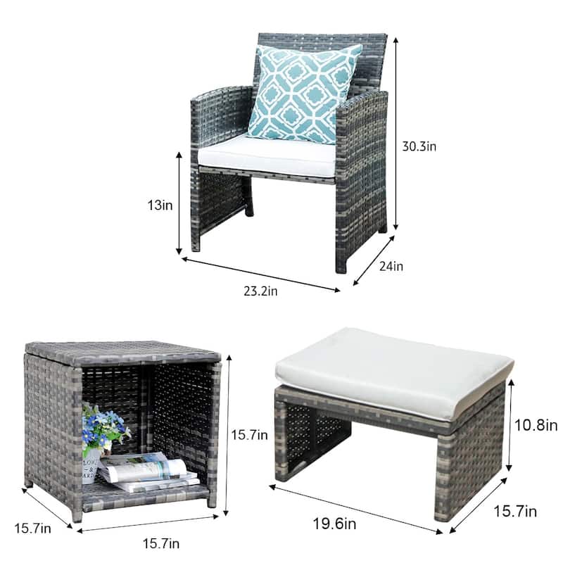 5-piece Outdoor Wicker Seating Set with Chair, Ottoman and Cushion