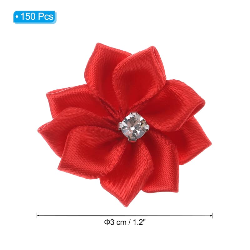 150Pcs Small Ribbon Flowers Satin Ribbon Flowers Mini Fabric Flower - 3cm - Red