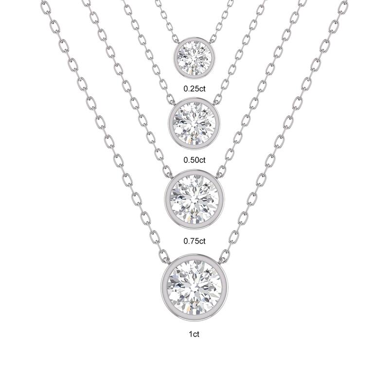 Marquee Lab Grown 1/4 Carat Round Bezel Set Diamond Solitaire Pendant in 14K White Gold