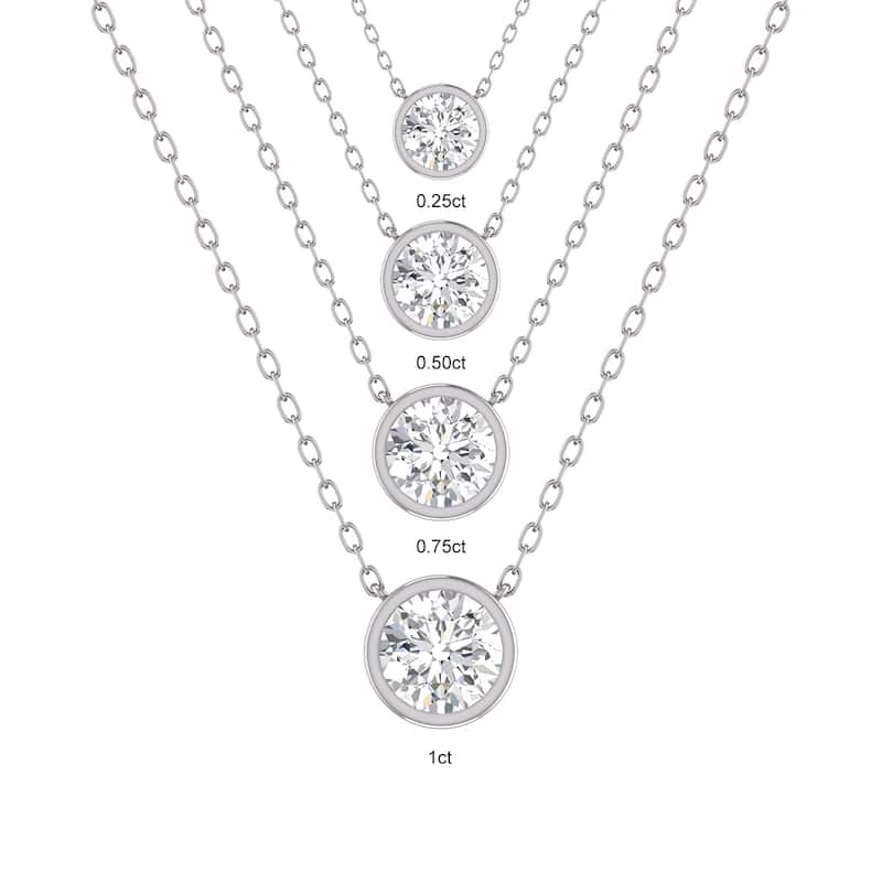 Marquee Lab Grown 3/4 Carat Round Bezel Set Diamond Solitaire Pendant in 14K White Gold