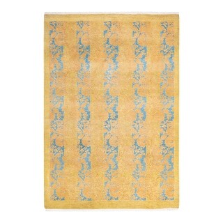 Overton One-of-a-Kind Hand-Knotted Traditional Abstract Mogul Green Area Rug - 4' 1" x 5' 10"