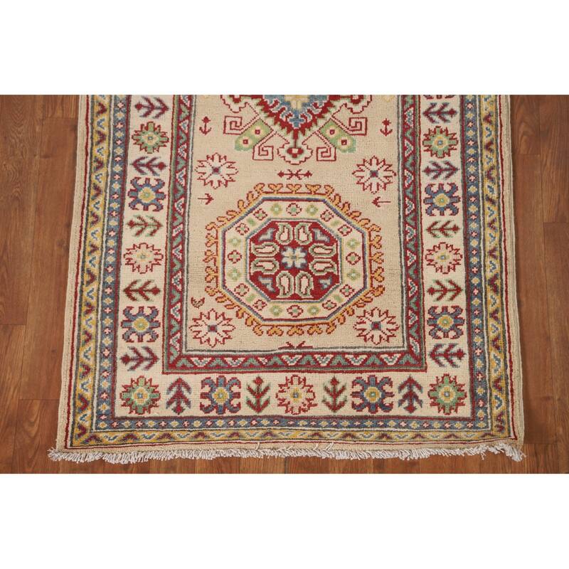 Geometric Kazak Runner Rug Handmade Wool Carpet - 2'10" x 13'0"
