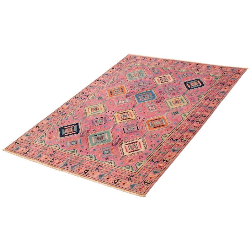 ECARPETGALLERY Hand-knotted Uzbek Ghazni Violet Wool Rug - 4'9 x 6'6