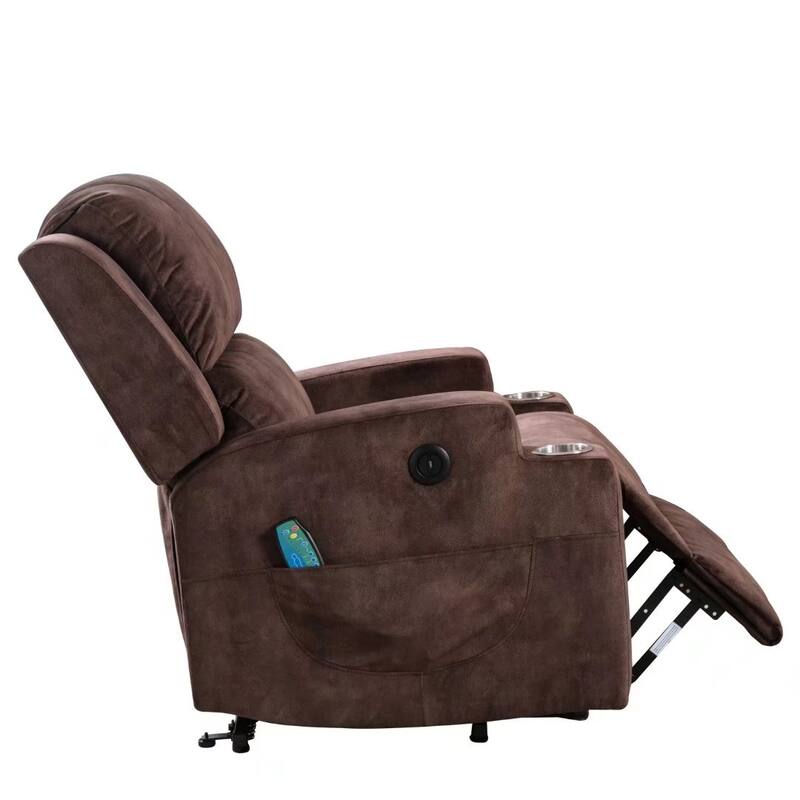 Massage and Heating Manual Recliner Chair with 2 Cup Holders Breathable Fabric - Camel