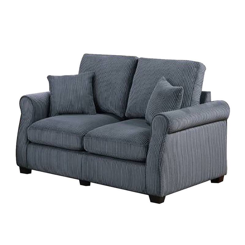 Jesica 2pc Loveseat n Sofa Set, 2 Pillows, Dark Gray Corduroy Fabric