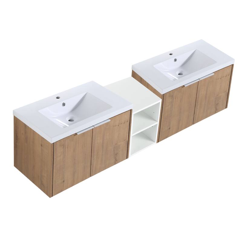 Wall Mounted Bathroom Vanity with Double Doors, Resin Sink, Eco-Friendly Plywood, Soft Closing Hinges - 71.1in L Plywood