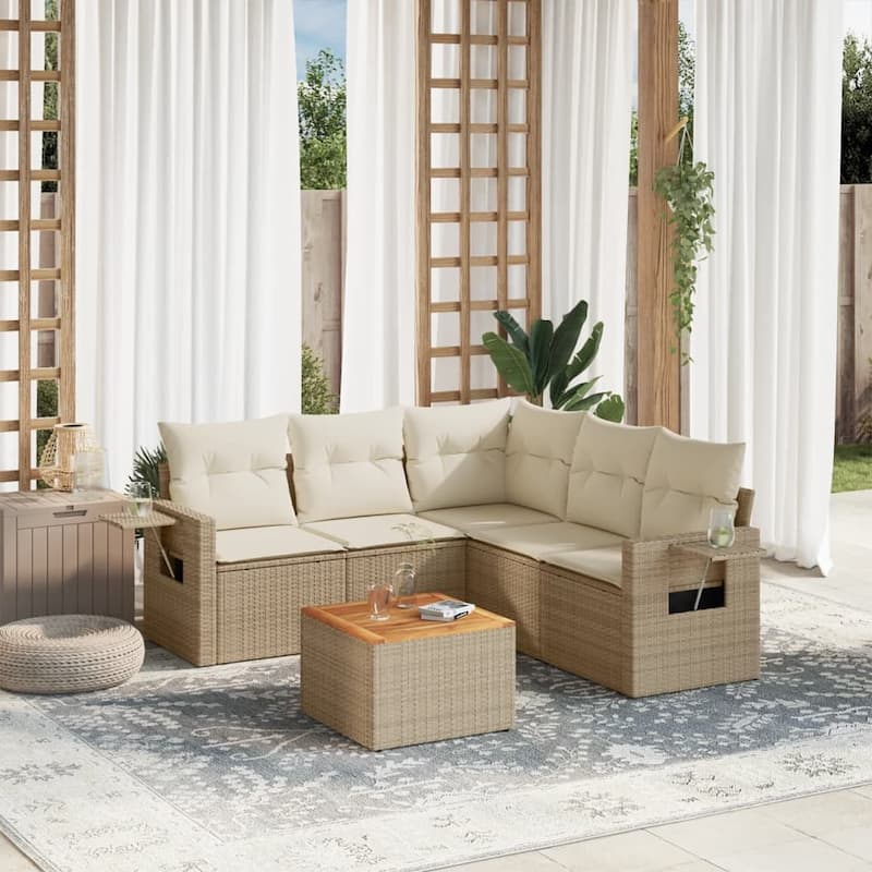 vidaXL Garden Sofa Set PE rattan Large UV-resistant materials - Beige corner + Table + 2x middle - 21.7 x 21.7 x 14.6 in (W x L x H)