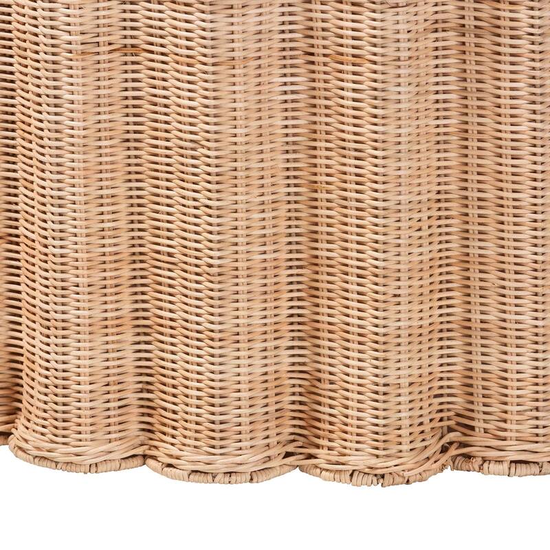 Kensley Natural Rattan Coffee Table - Handwoven Wicker Round Accent Table with Scalloped Silhouette, Boho Coastal Décor