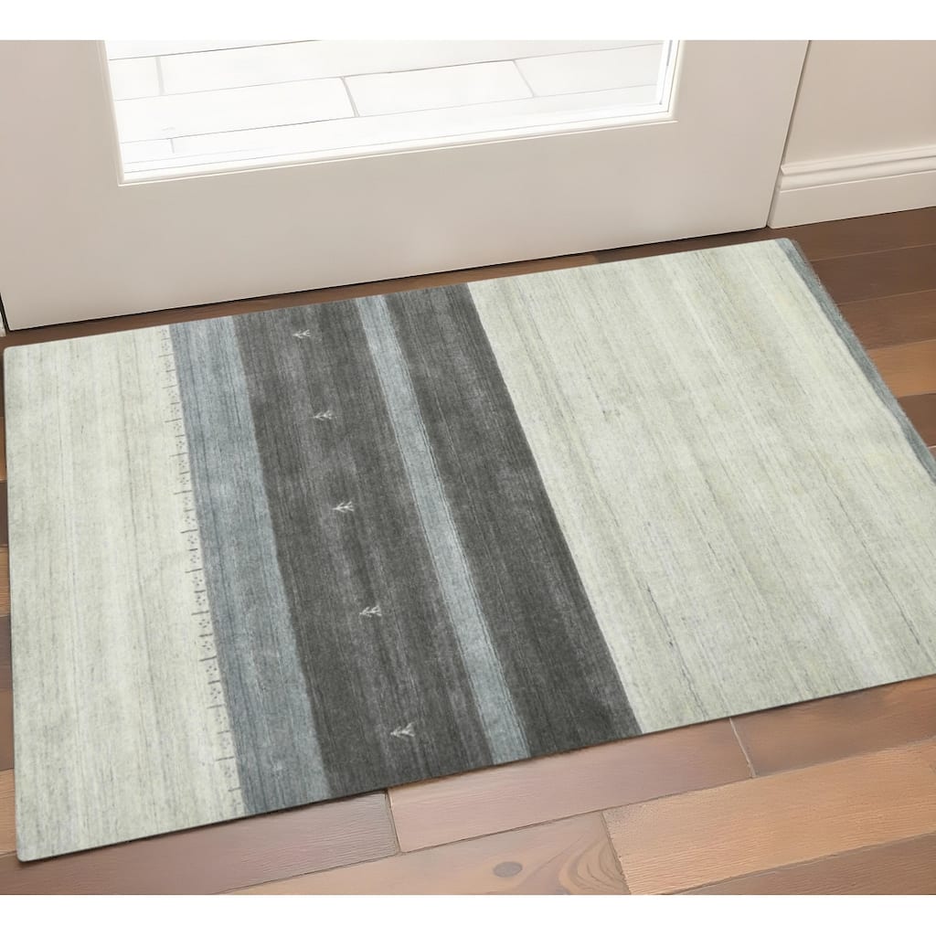 HomeRoots Striped Transitional Rectangle Area Rug - 36.00 in. x 24.00 in. x 0.80 in.