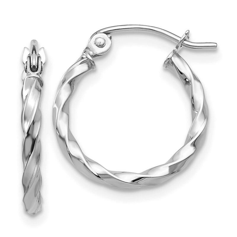 Curata 14k White Gold Twist Polished 2x15mm Hoop Earrings