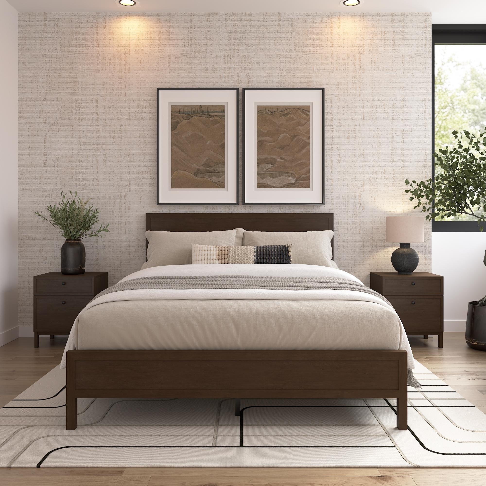 Bush Home Avery Queen Platform Bed with Set of 2 Nightstands with Drawers