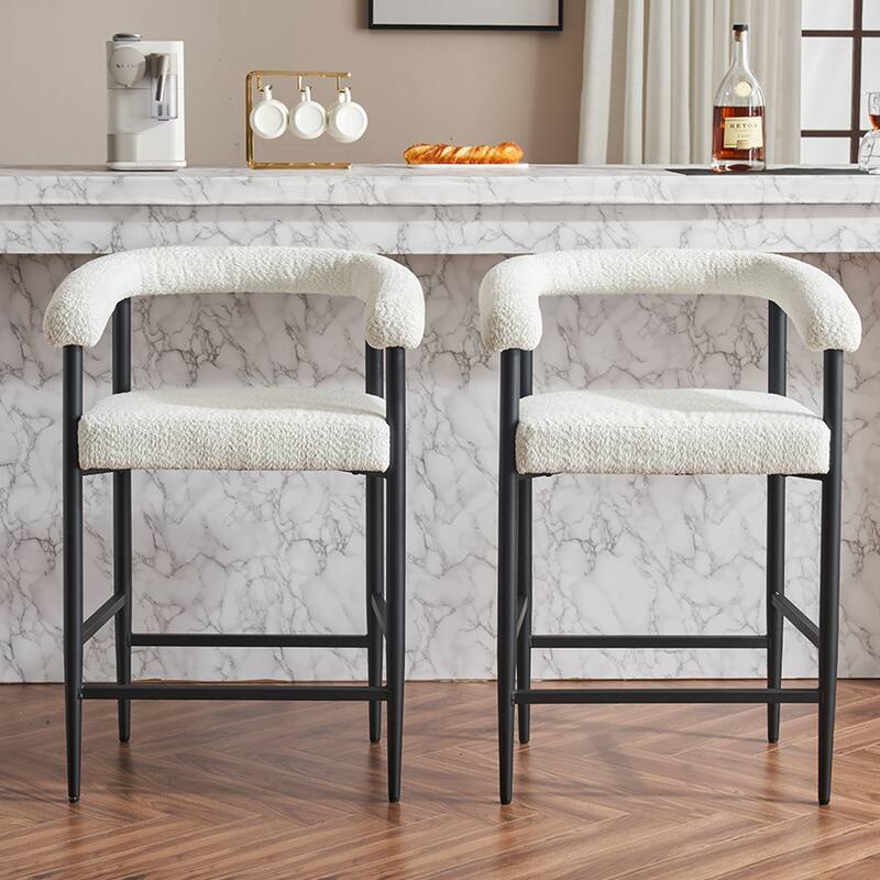 Upholstered Bar Stools, Fabric Counter Height Chairs with Metal Frame & Armrests Kitchen Island Bar Chairs Set of 2