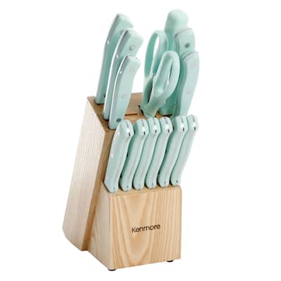 Stainless Steel Cutlery 14 Piece Set in Arctic Blue with Block
