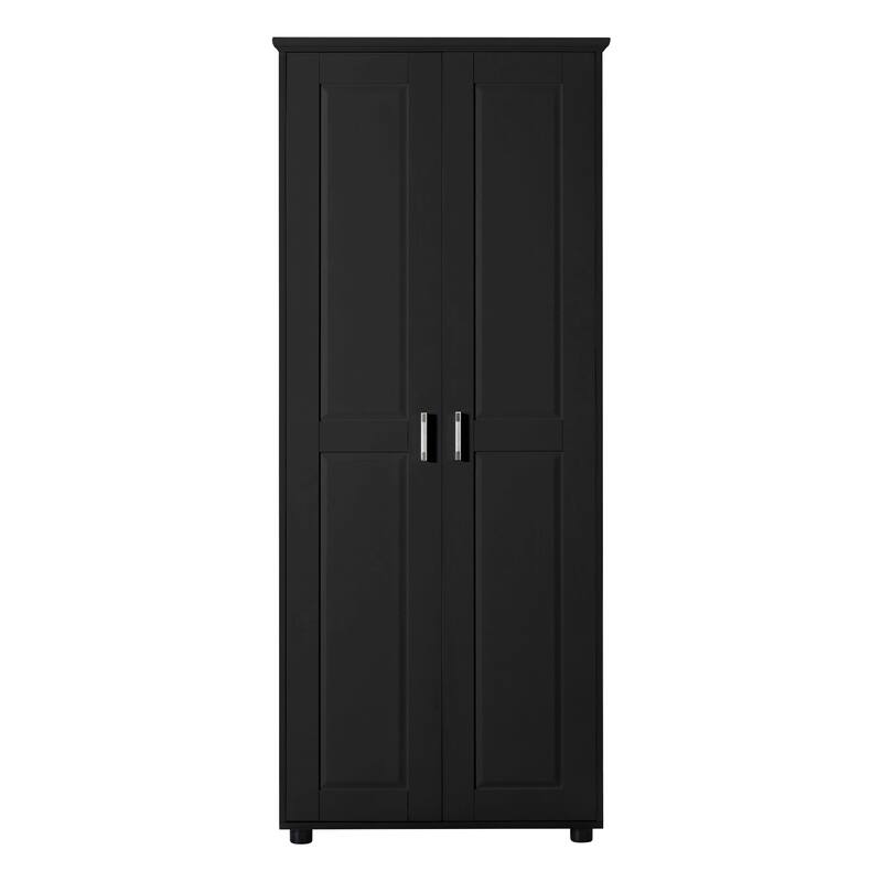 Roomfitters Tall 2-Door Storage Cabinet with 5-Tier Adjustable Shelves, Modern MDF Linen Tower for Bathroom & Office, Black