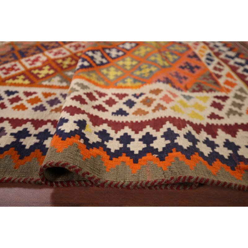 Vegetable Dye Kilim Qashqai Persian Vintage Rug Flatweave Wool Carpet - 4'11"x 7'10"