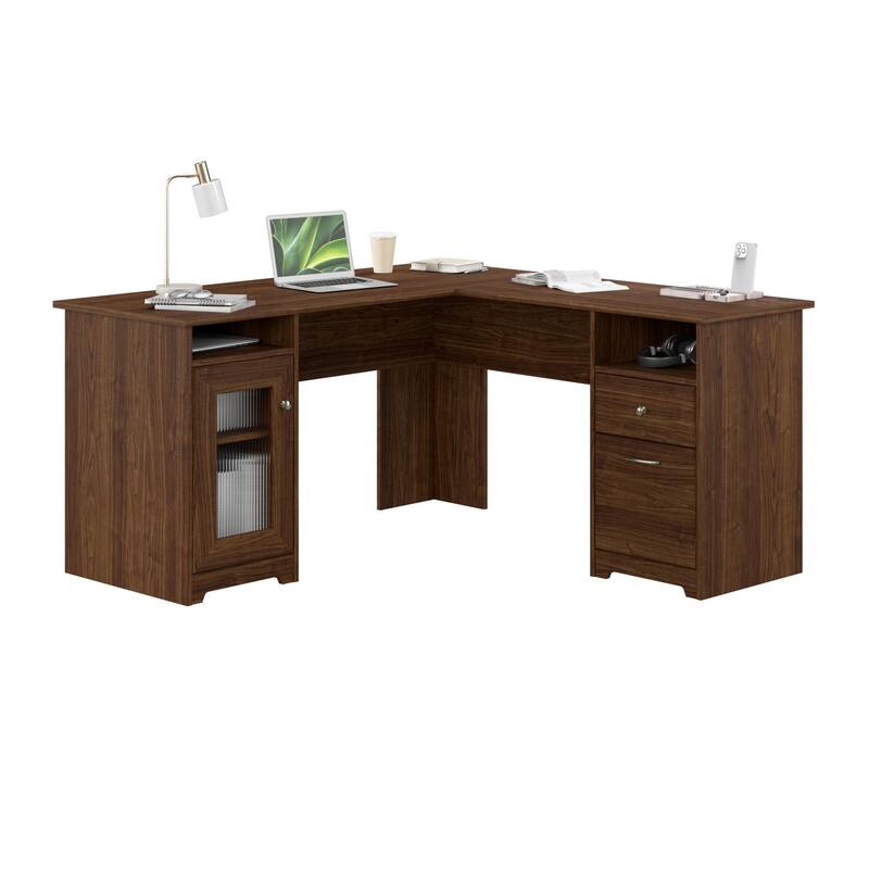 Cabot 60W L Shaped Computer Desk with Storage by Bush Furniture - Modern Walnut