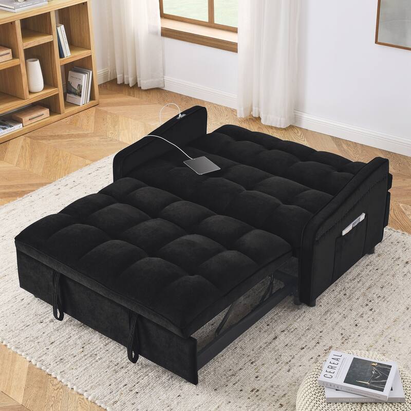Loveseats Sofa Bed with Pull-out Bed,Adjsutable Back and Two Arm Pocket